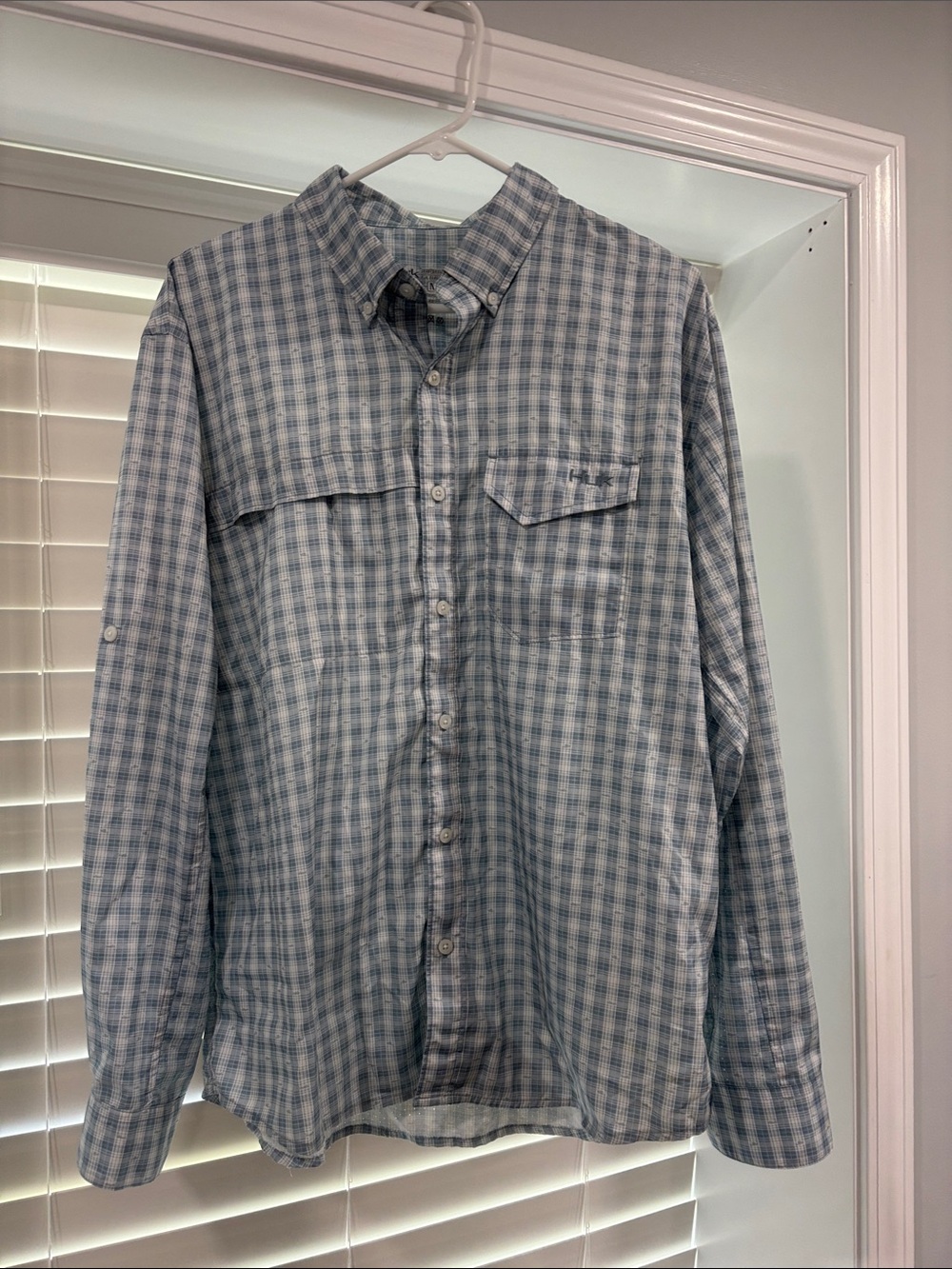 Huk Light Blue and White Plaid Casual Button-Down Shirt